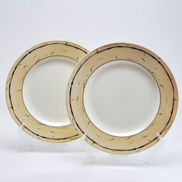 Wedgwood Amway Knotted Raffia Dinner Plate, Set of 2, Maroon Rope on Beige Rim - Picture 2 of 9